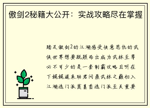 傲剑2秘籍大公开：实战攻略尽在掌握